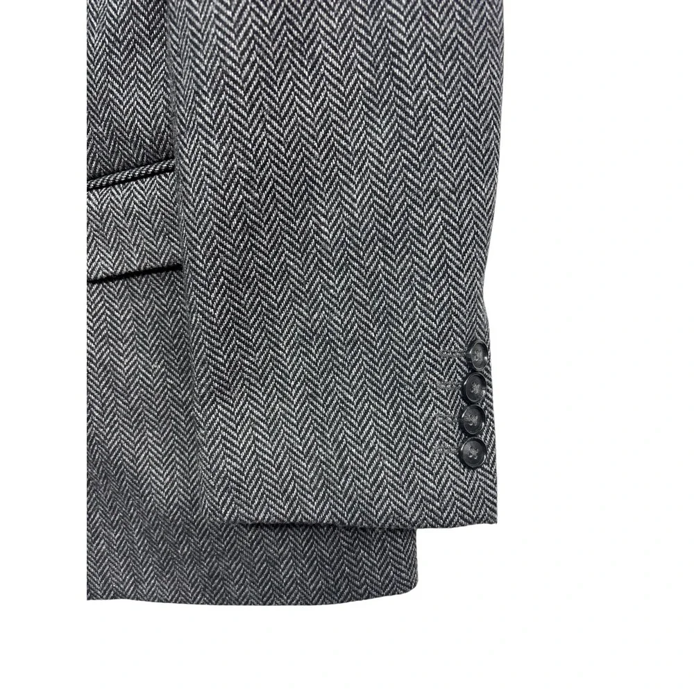 Adolfo 40S Gray Black Herringbone Tweed Lambswool Blazer Jacket Sport Suit Coat